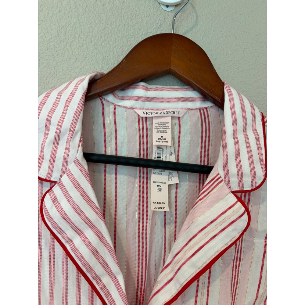 NWT Victorias Secret Pajama Top Pink Striped Shimmer Long Sleeve Button Up M - Picture 3 of 4